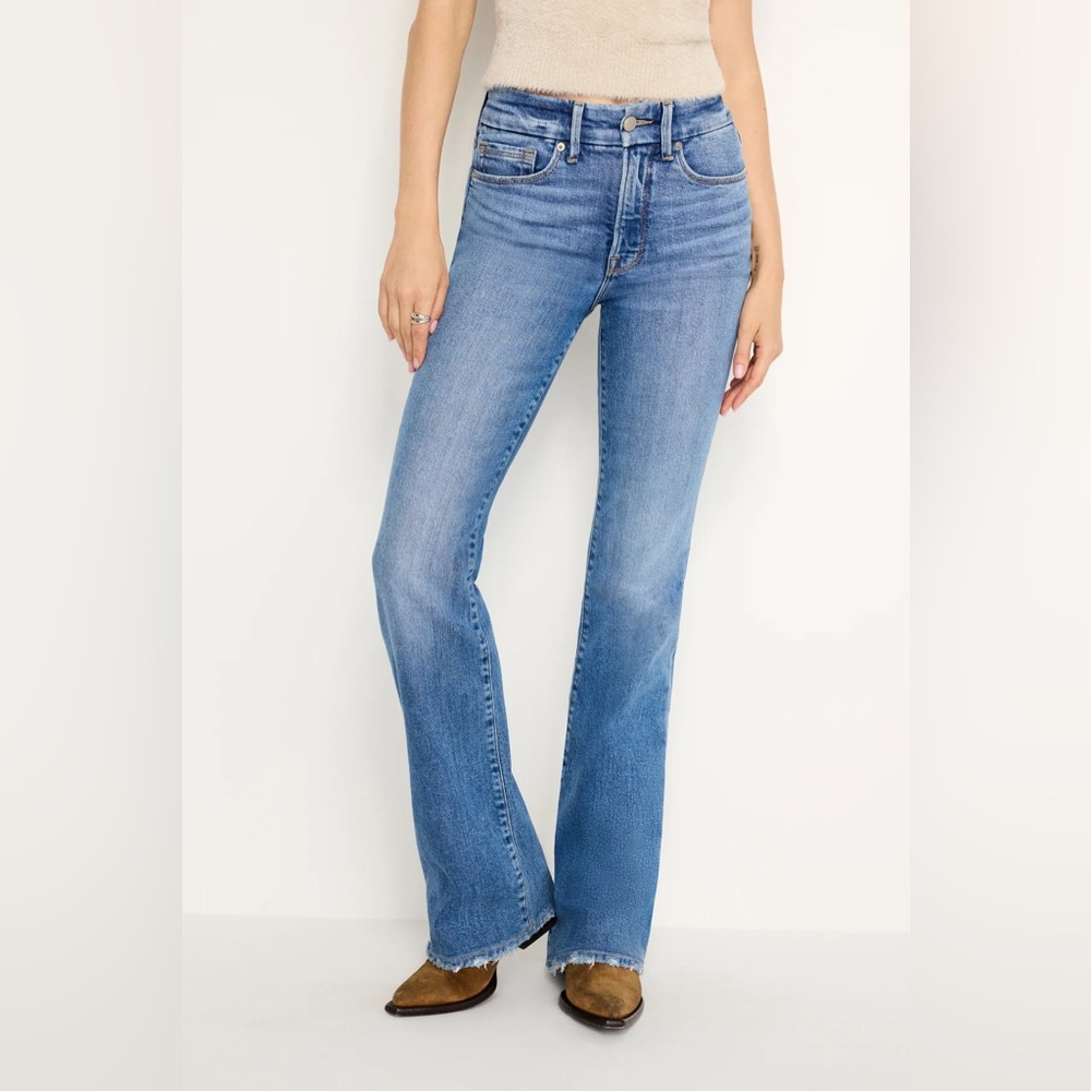 Good American Blue Flare Wide Leg Denim